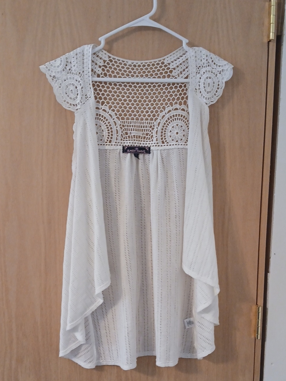 Almost Famous White Crochet Overlay Cardigan with Lacy Cap Sleeves